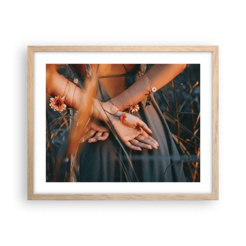 Plakát v rámu světlý dub - Propojená s přírodou - 50x40 cm
