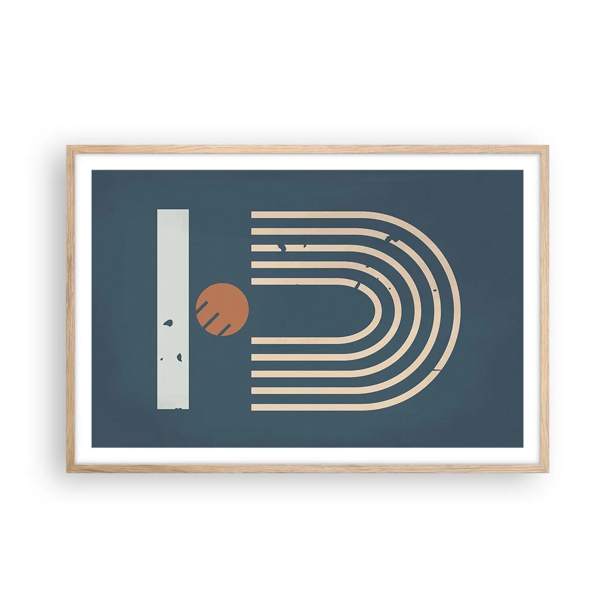 Plakát v rámu světlý dub - Geometrie v námořnické modři - 91x61 cm