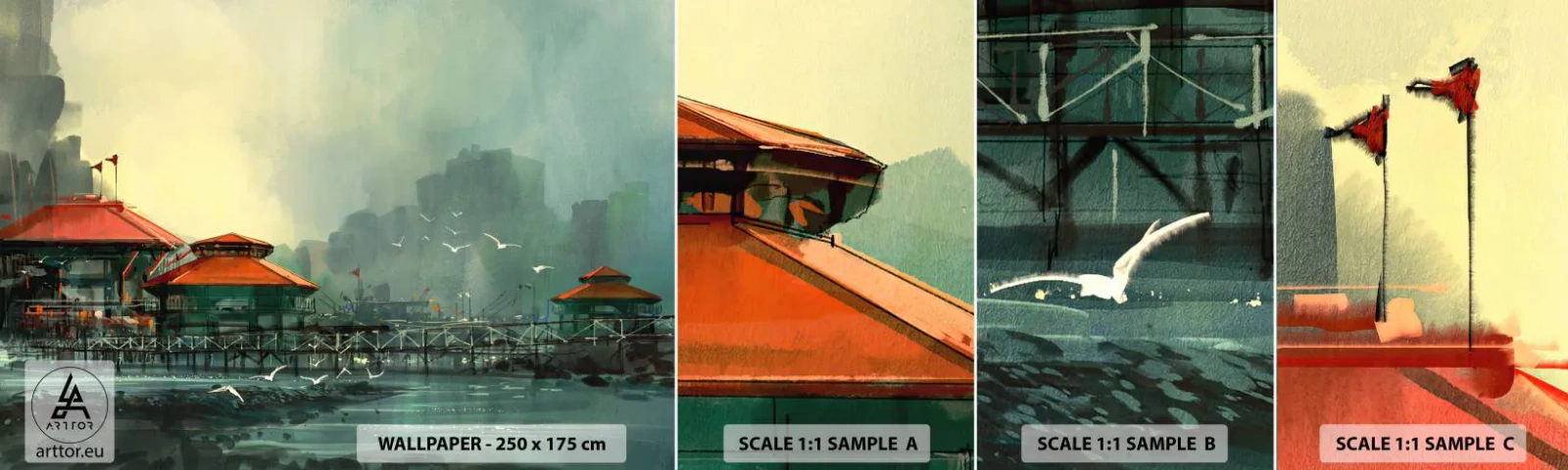 Vzor Fototapety Samolepicí Deluxe Sticker - Slunečný den v přístavu - Přístavní město, Architektura, Moře - 100x30 cm