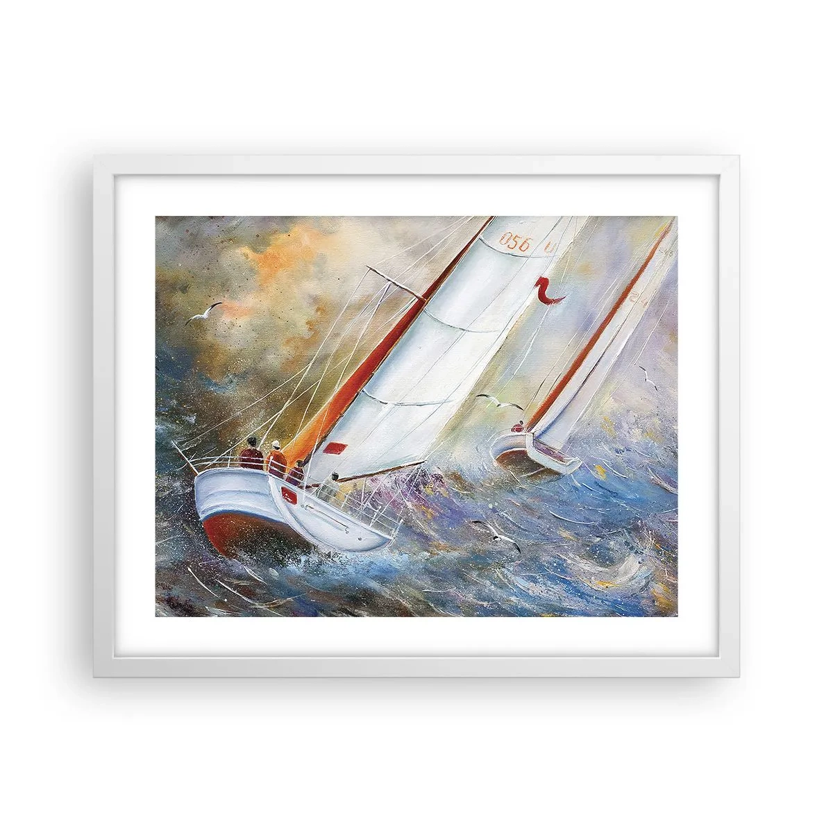 Plakát v bílém rámu - Běžící přes vlny - 50x40 cm