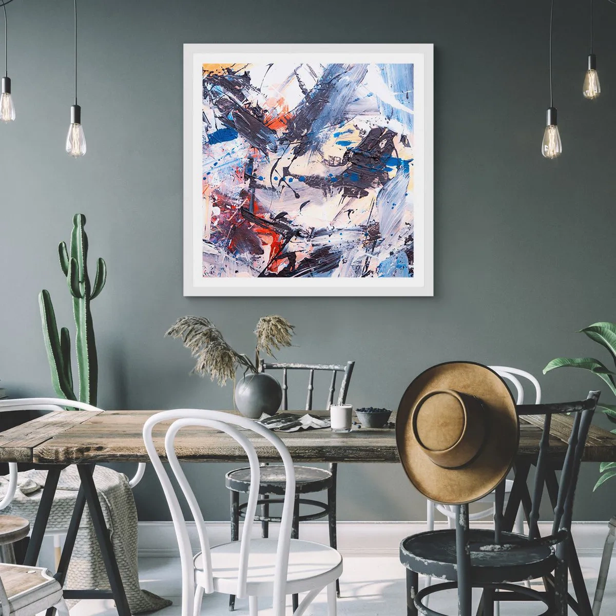 Plakát v bílém rámu - Bláznivý tanec abstrakce - 40x40 cm