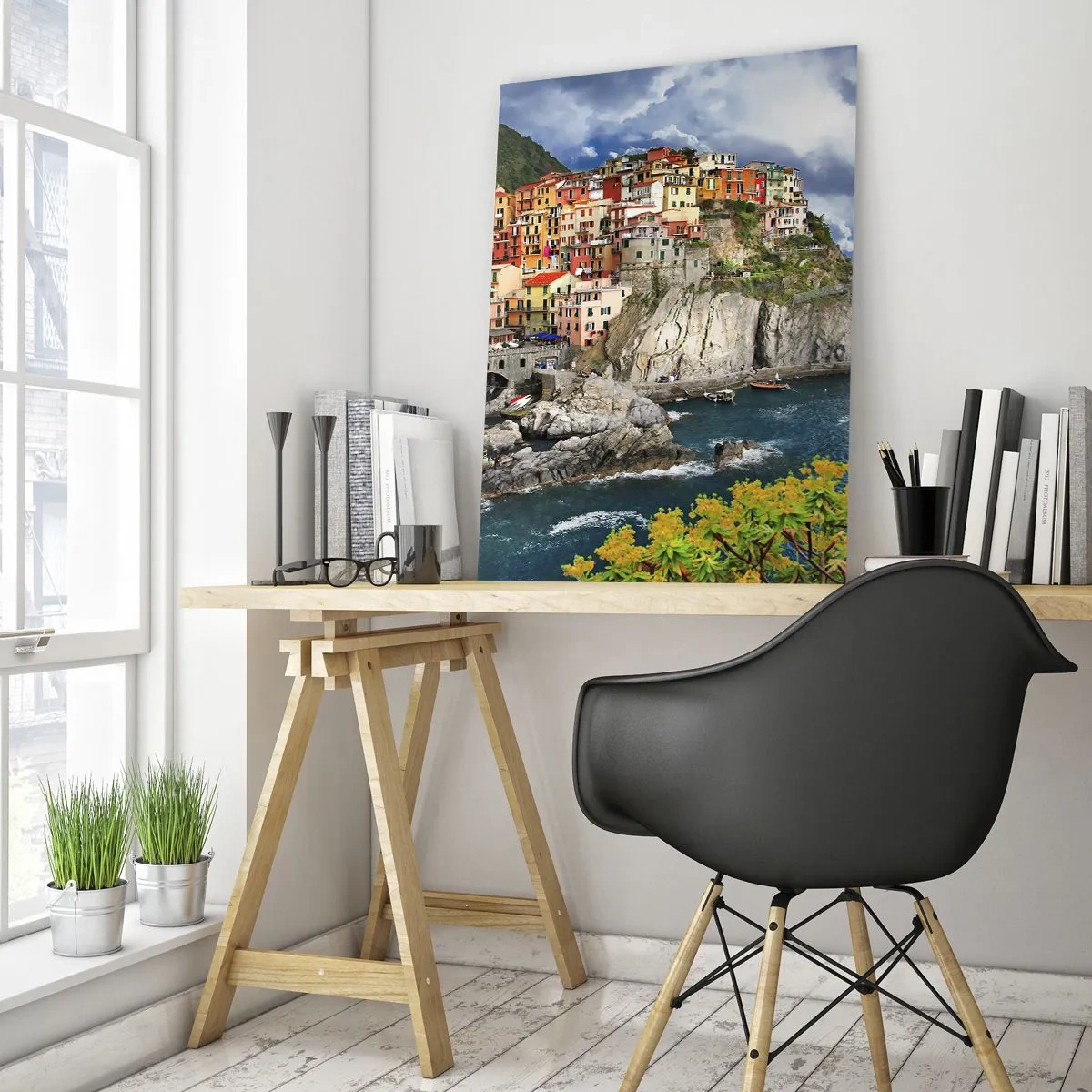 Obraz na skle - Hromádka přitulená ke skalám - 50x70 cm