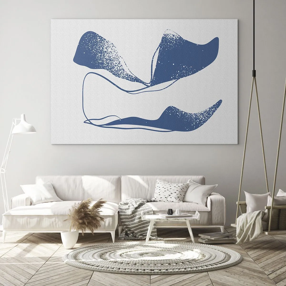 Obraz na skle - Tmavě modré abstraktní tvary připomínající křídla - 70x50cm - Okřídlená abstrakce - Moderní nástěnná dekorace do obývacího pokoje a ložnice ARTTOR