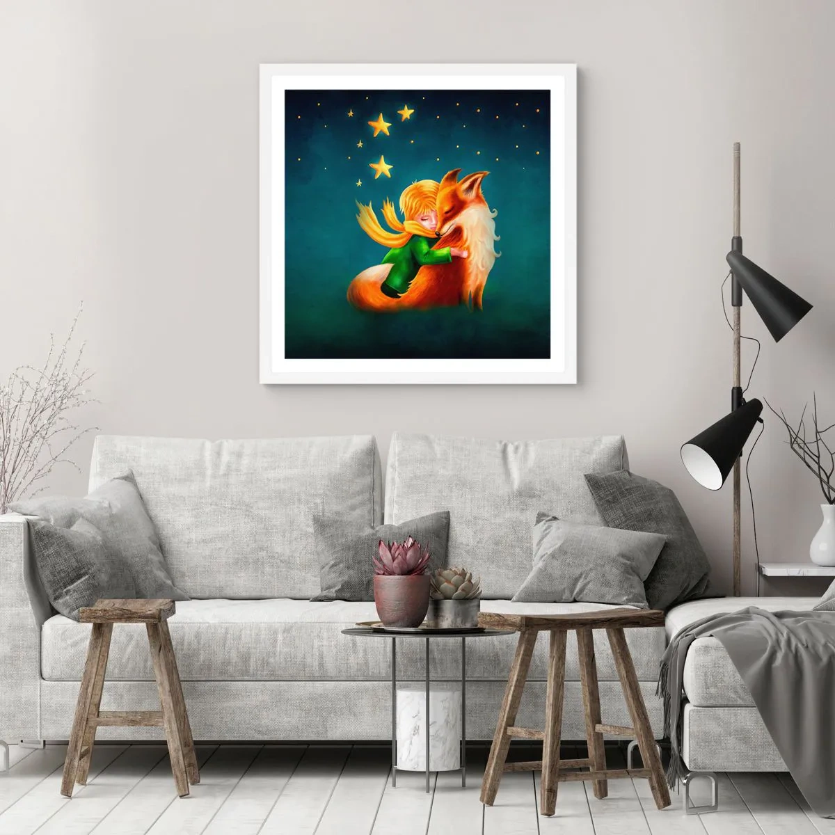 Plakát v bílém rámu - Malý princ - 60x60 cm