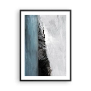 Plakát v černém rámu - Abstraktní kompozice skalnatého pobřeží a oceánu - 50x70cm - Voda – země: střet živlů - Moderní nástěnná dekorace do obývacího pokoje a ložnice ARTTOR