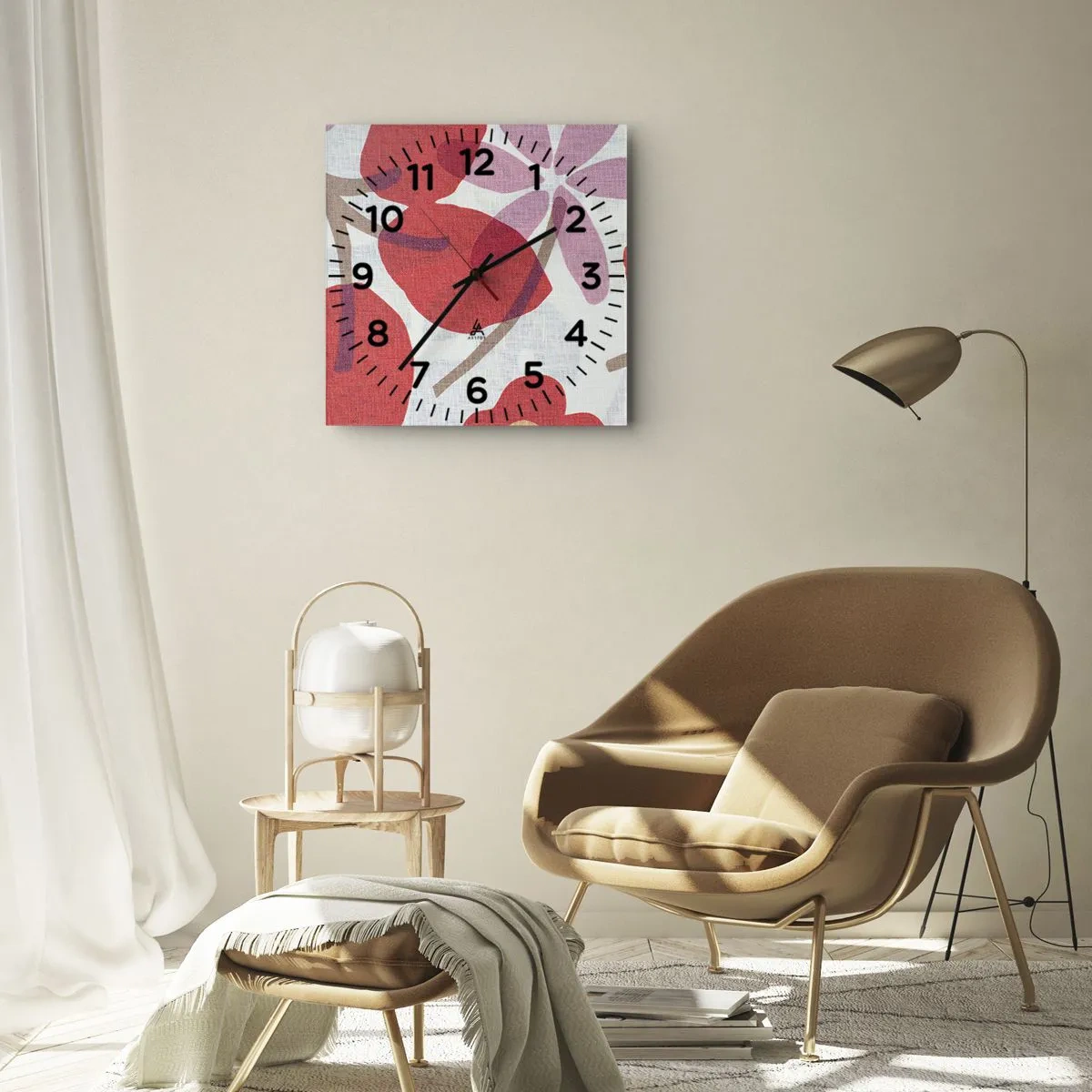 Nástěnné hodiny - Květinová kompozice v růžové - 30x30 cm