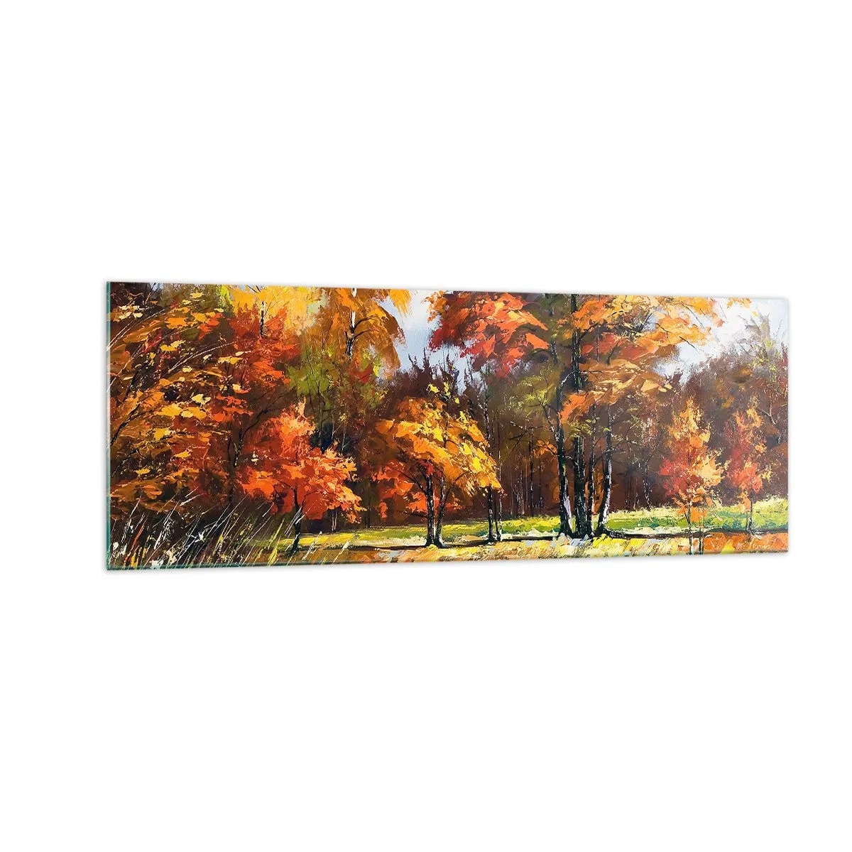 Obraz na skle - Krajinka ve zlaté a hnědé - 140x50 cm