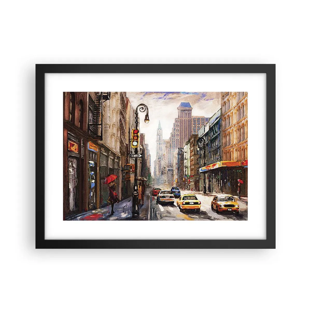 Plakát v černém rámu - New York – barevný i v dešti - 40x30 cm