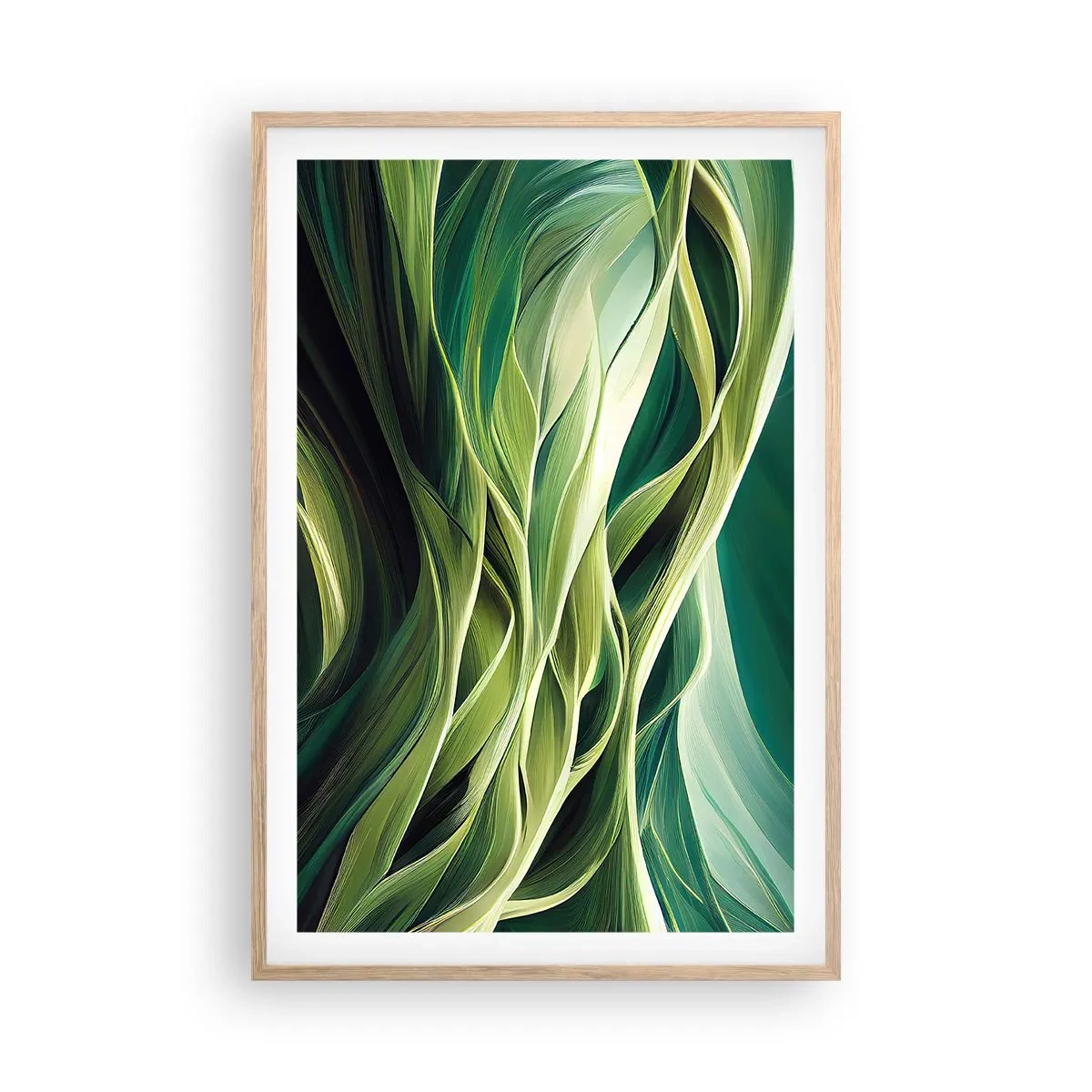 Plakát v rámu světlý dub - Abstraktní hra na zelenou - 61x91 cm