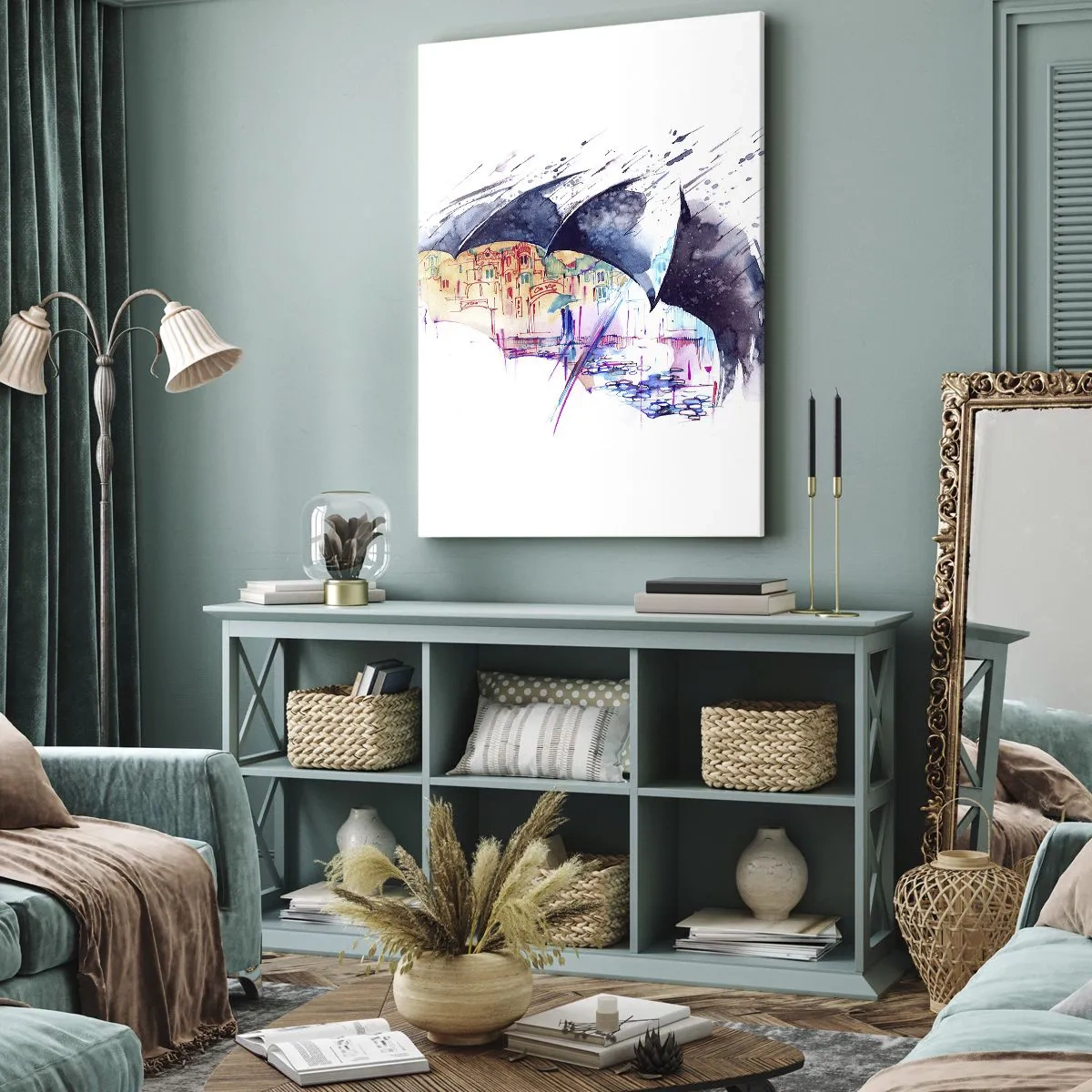 Obraz na plátně - Procházka v dešti - 55x100 cm