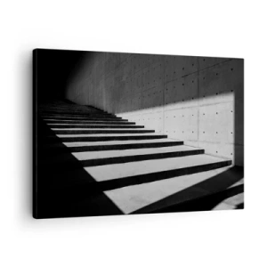 Obraz na plátně - Schody v minimalistickém stylu v černé a bílé barvě - 70x50cm - Syrová krása modernismu - Moderní nástěnná dekorace do obývacího pokoje a ložnice ARTTOR