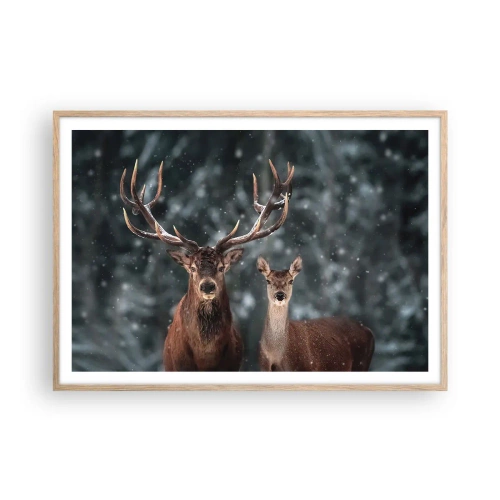 Plakát v rámu světlý dub - Pán lesa se svou ženou - 100x70 cm