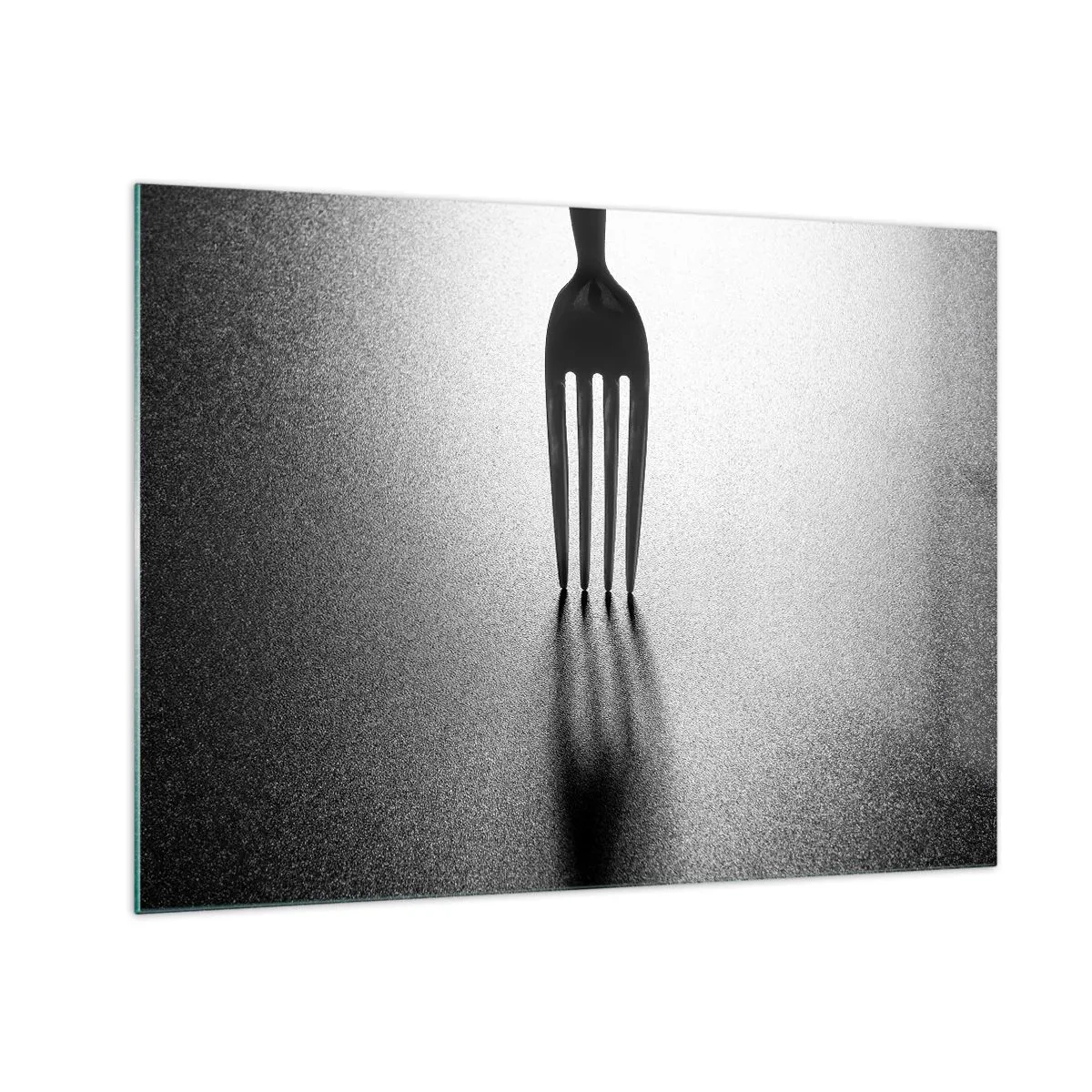 Obraz na skle - Vidlička vrhající stín v minimalistické černobílé kompozici - 70x50cm - Světlo a stín - Moderní nástěnná dekorace do obývacího pokoje a ložnice ARTTOR