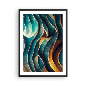 Plakát v černém rámu - Abstraktní kompozice vlnovitých tvarů v tyrkysových odstínech. - 50x70cm - Meandry modré - Moderní nástěnná dekorace do obývacího pokoje a ložnice ARTTOR