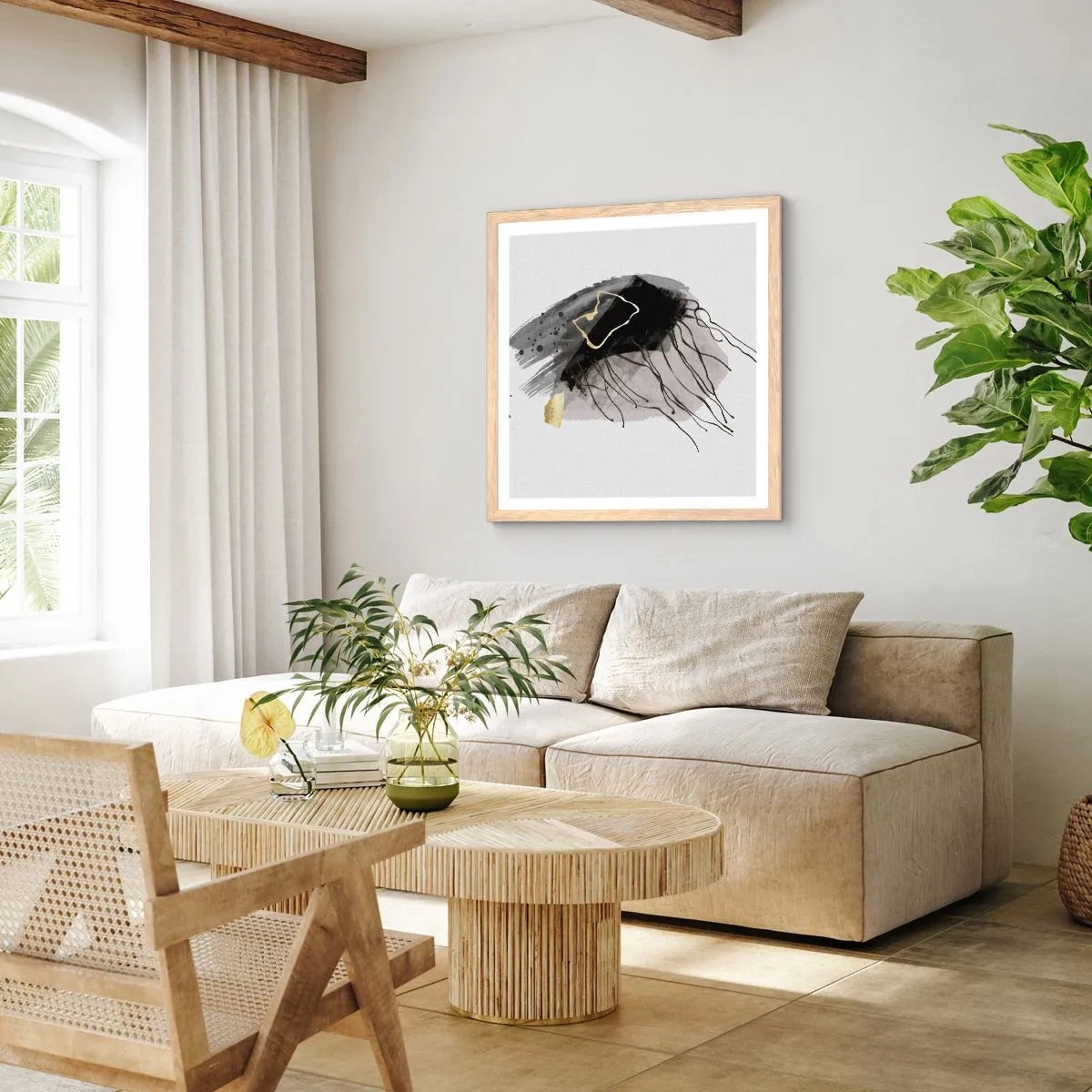 Plakát v rámu světlý dub - V černé a zlaté - 50x50 cm