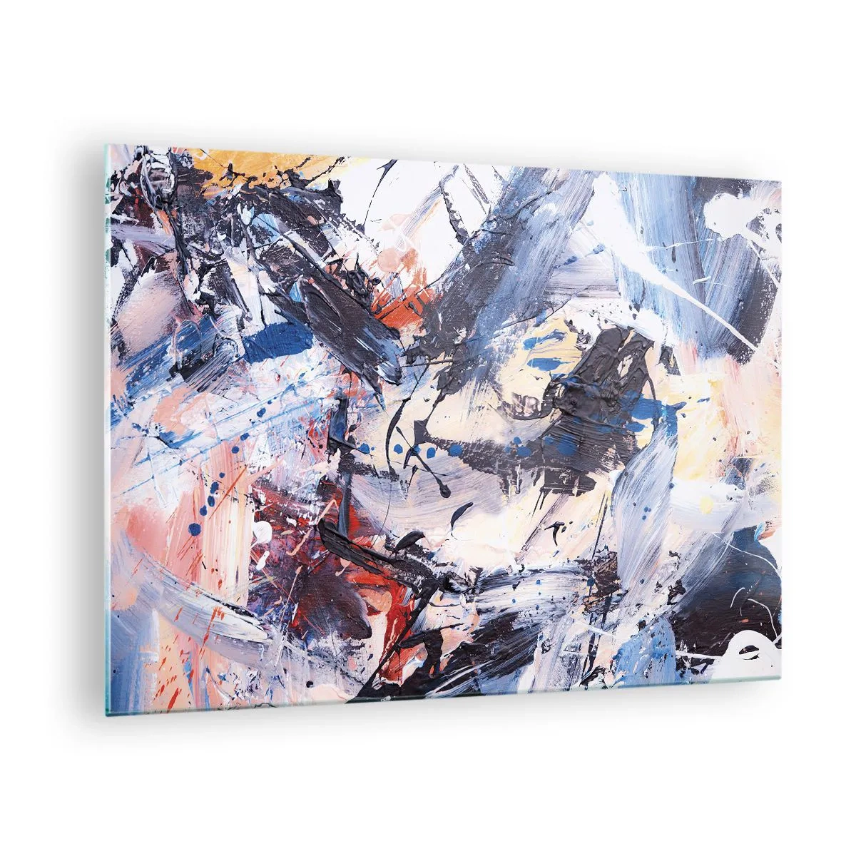 Obraz na skle - Abstraktní malba v intenzivních barvách - 70x50cm - Bláznivý tanec abstrakce - Moderní nástěnná dekorace do obývacího pokoje a ložnice ARTTOR