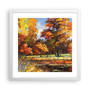 Plakát v bílém rámu - Krajinka ve zlaté a hnědé - 40x40 cm