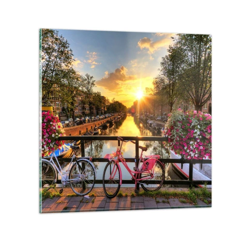 Obraz na skle - Jarní ráno v Amsterdamu - 30x30 cm