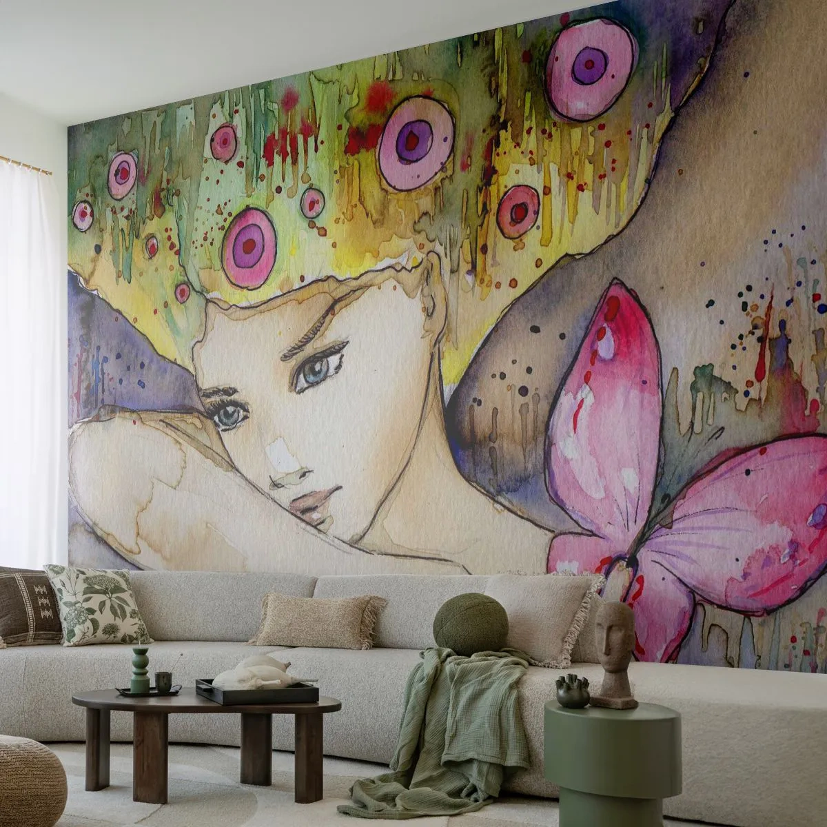 Fototapeta Samolepicí Deluxe Sticker - Motýlí princezna - Abstrakce, Žena, Akvarely - 400x280 cm