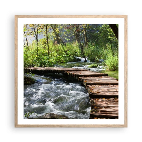 Plakát v rámu světlý dub - U zpěněného vodopádu - 60x60 cm