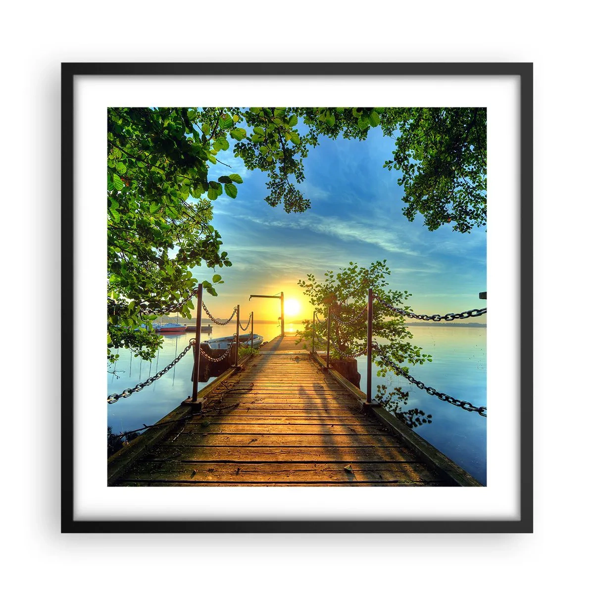 Plakát v černém rámu - Západ u vody - 50x50 cm