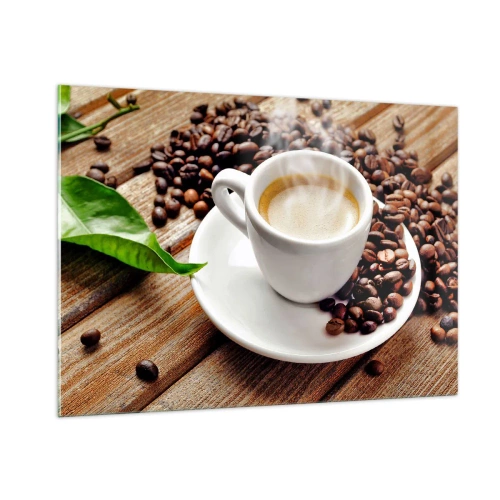 Obraz na skle - Káva na lavici - 100x70 cm