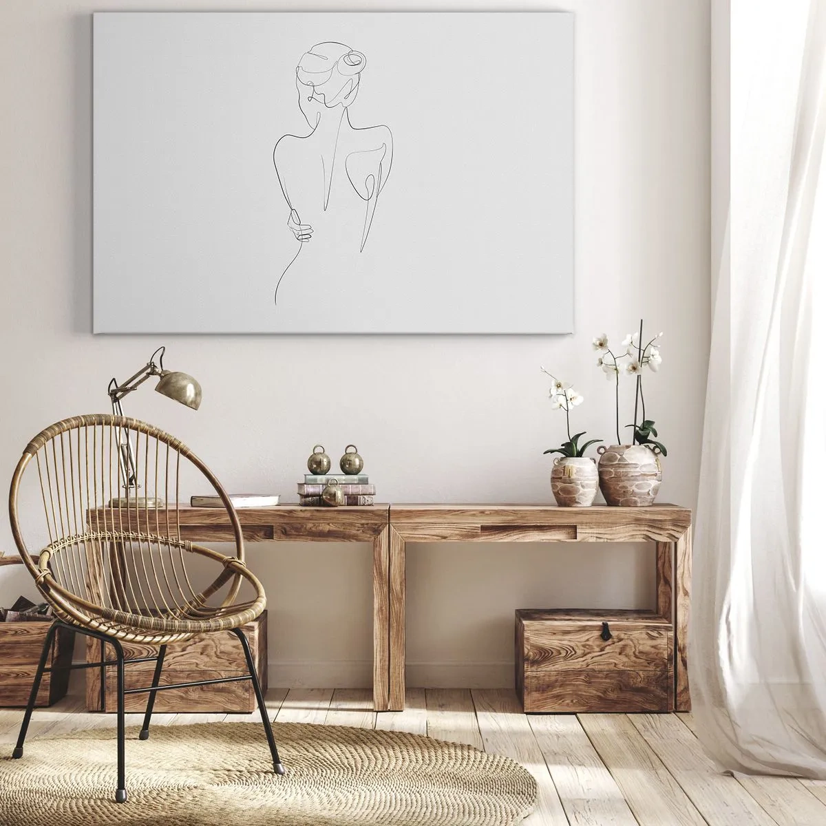 Obraz na plátně - Vrstevnice zobrazující ženskou siluetu na světlém pozadí - 70x50cm - Hudba těla - Moderní nástěnná dekorace do obývacího pokoje a ložnice ARTTOR
