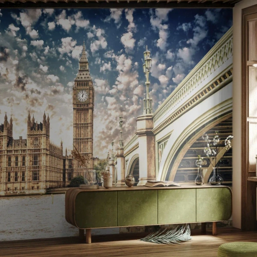 Fototapeta Premium Sand - Peřové oblaky nad Temží - Město, Londýn, Anglie - 300x210 cm