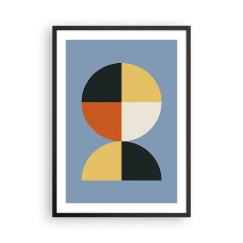 Plakát v černém rámu - Geometrický motiv ve tvaru kruhu a půlkruhu na modrém pozadí - 50x70cm - Koukej a počítej - Moderní nástěnná dekorace do obývacího pokoje a ložnice ARTTOR