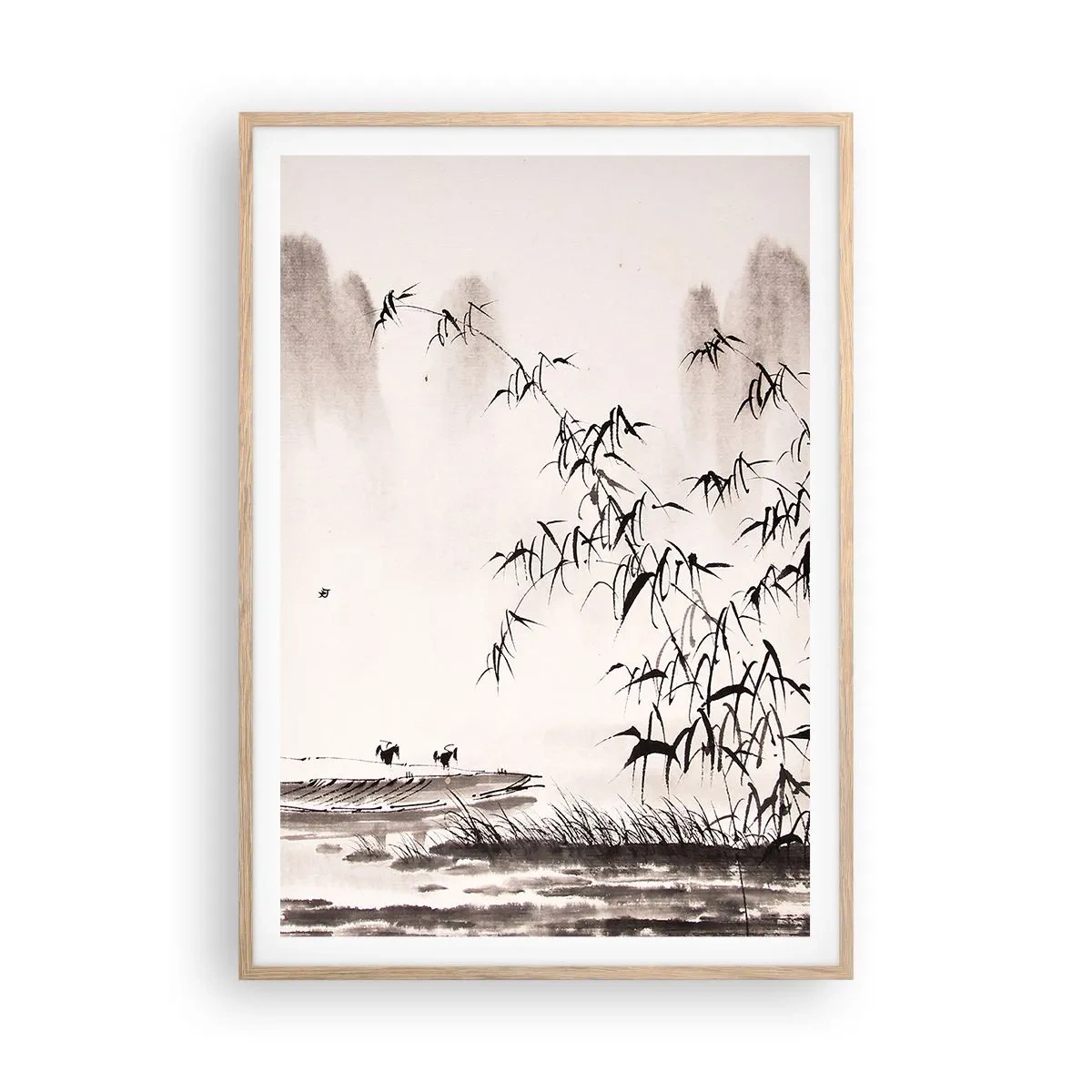 Plakát v rámu světlý dub - Klid rýžových polí - 70x100 cm