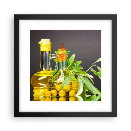 Plakát v černém rámu - Zátiší s olivami a olejem - 30x30 cm