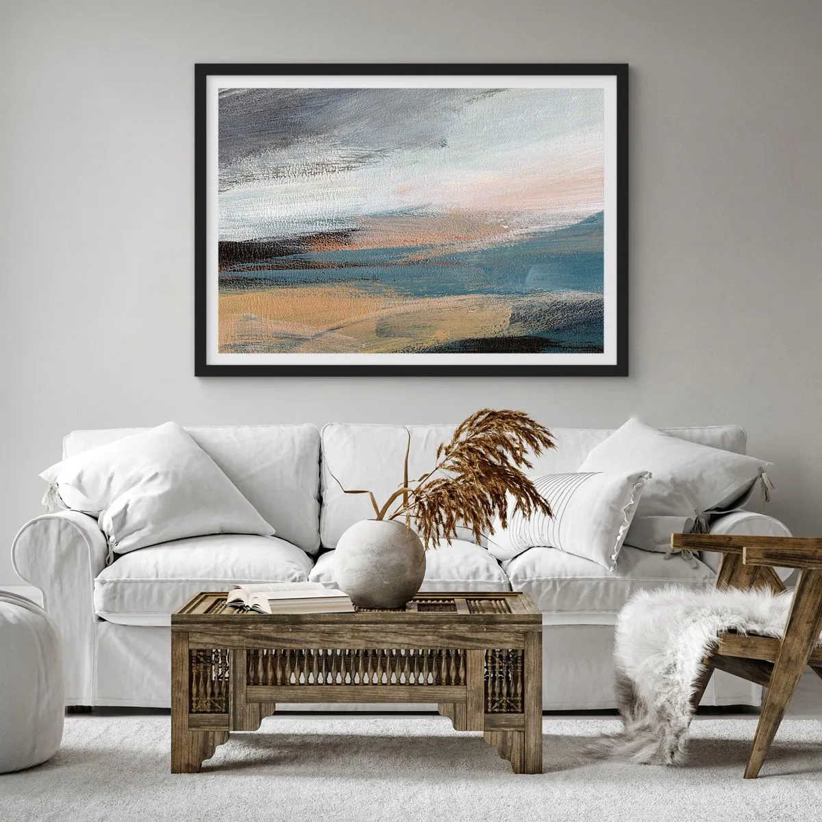 Plakát v černém rámu - Abstrakce: severní krajina - 70x50 cm