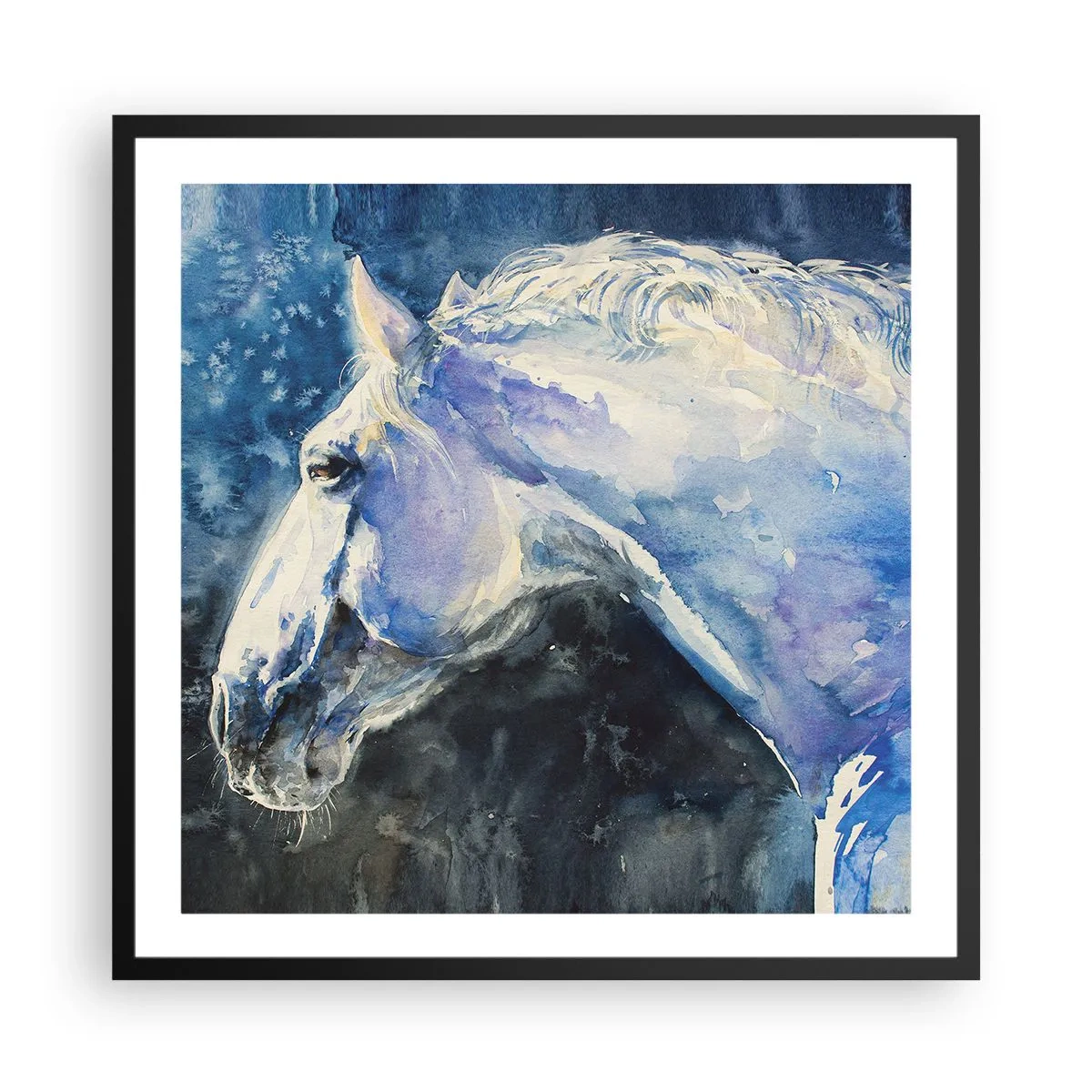 Plakát v černém rámu - Portrét v modré záři - 60x60 cm