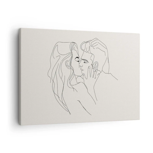 Obraz na plátně - Minimalistická ilustrace páru v milujícím objetí - 70x50cm - Zamotaní citem - Moderní nástěnná dekorace do obývacího pokoje a ložnice ARTTOR