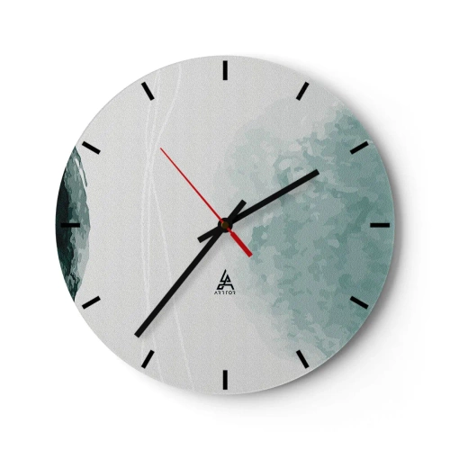 Nástěnné hodiny - Tlumená abstrakce se zelenými skvrnami na světlém pozadí - 30x30cm - Setkání s mlhou - Moderní nástěnná dekorace do obývacího pokoje, kuchyně a ložnice ARTTOR