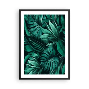 Plakát v černém rámu - Tropické listy v odstínech zelené - 50x70cm - Hloubka tropické zeleně - Moderní nástěnná dekorace do obývacího pokoje a ložnice ARTTOR