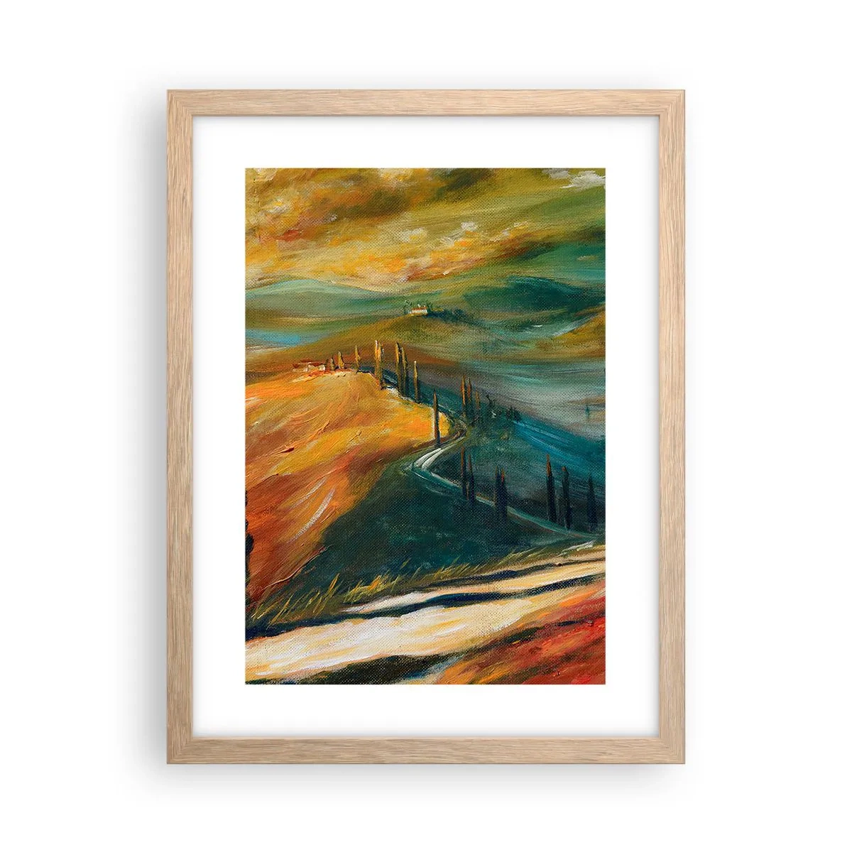 Plakát v rámu světlý dub - Toskánská krajina - 30x40 cm