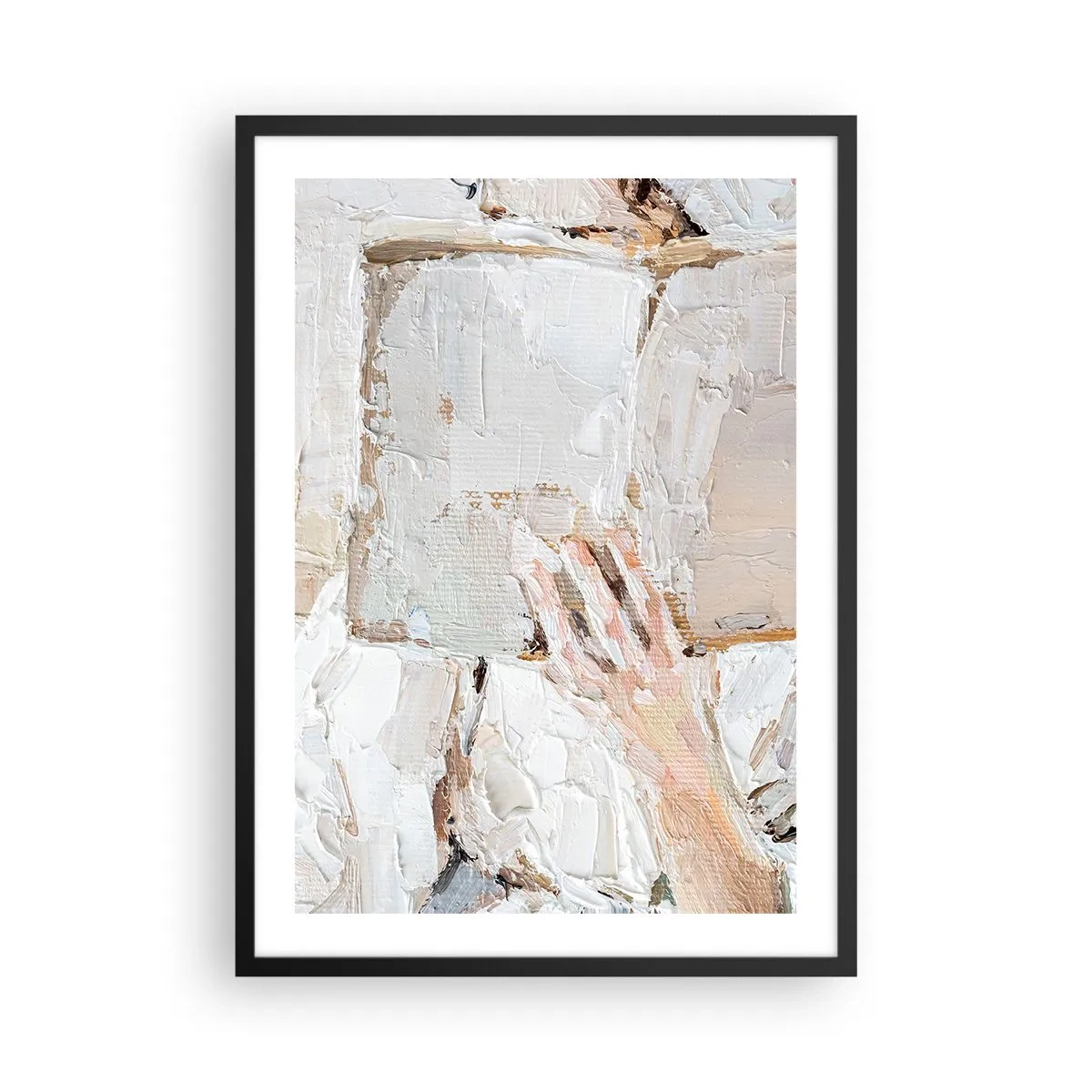 Plakát v černém rámu - Texturovaný obrázek ruky držící otevřenou knihu. - 50x70cm - V jiném světě - Moderní nástěnná dekorace do obývacího pokoje a ložnice ARTTOR