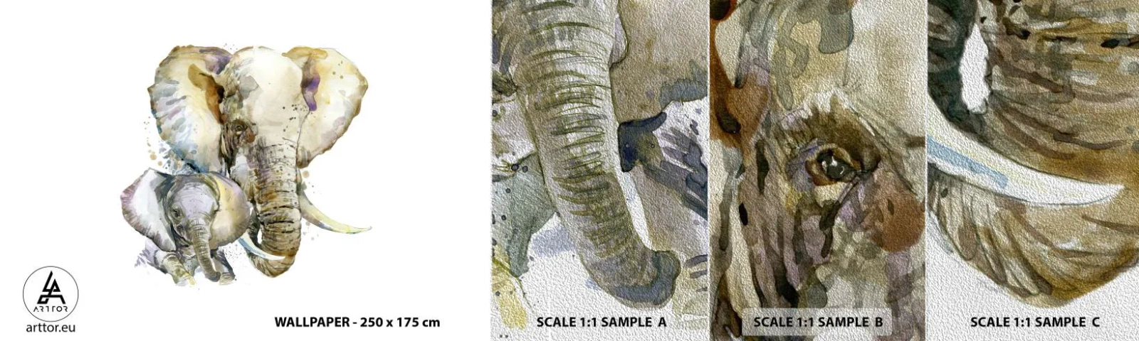 Vzor Fototapety Premium Sand - Nejlépe je u mámy - Zvířata, Slon, Grafika - 100x30 cm