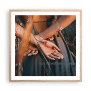 Plakát v rámu světlý dub - Propojená s přírodou - 60x60 cm