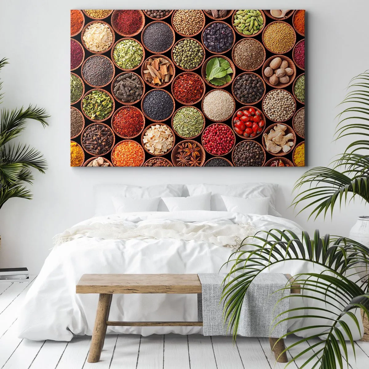 Obraz na plátně - Barevné koření v kulatých nádobách - 70x50cm - Všechny chutě světa - Moderní nástěnná dekorace do obývacího pokoje a ložnice ARTTOR