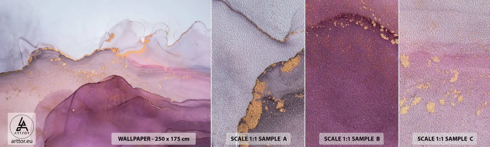 Vzor Fototapety Premium Sand - Fialové a lilové vlny - Abstrakce, Kus, Moderní umění. - 100x30 cm