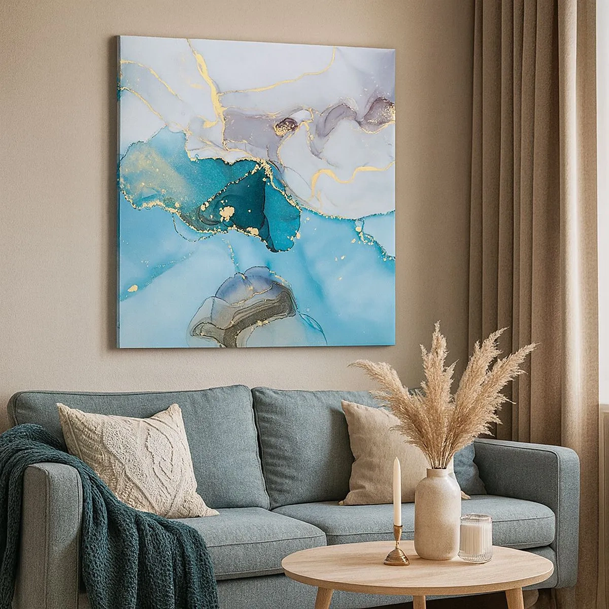 Obraz na plátně - Studie o setkání šedé a tyrkysové - 30x30 cm