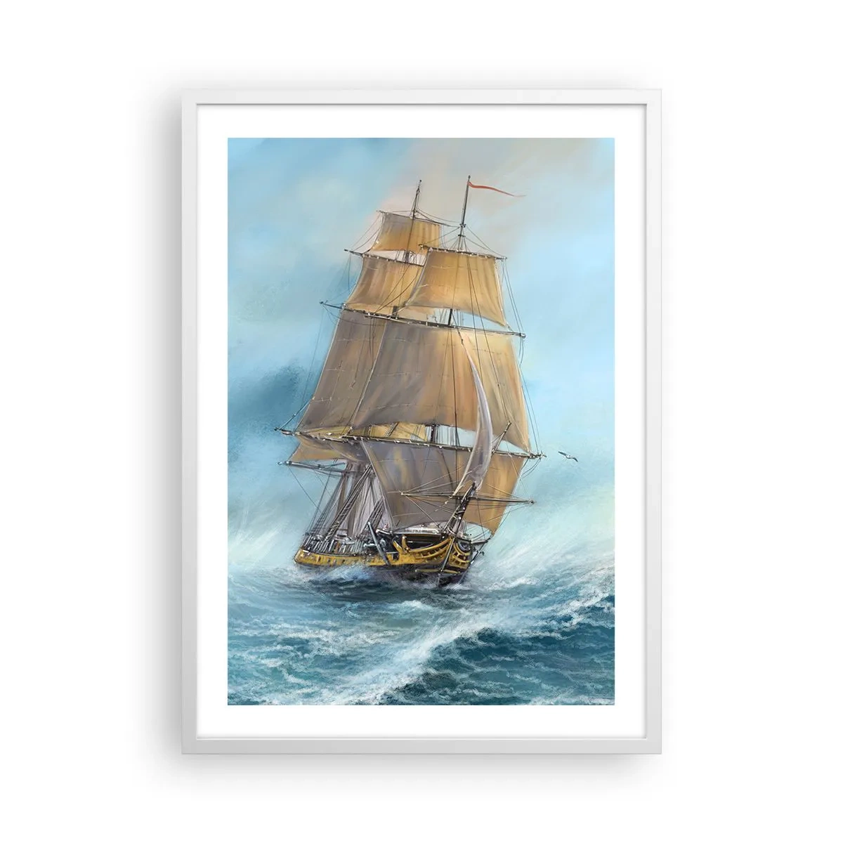Plakát v bílém rámu - Běžící po vlnách - 50x70 cm