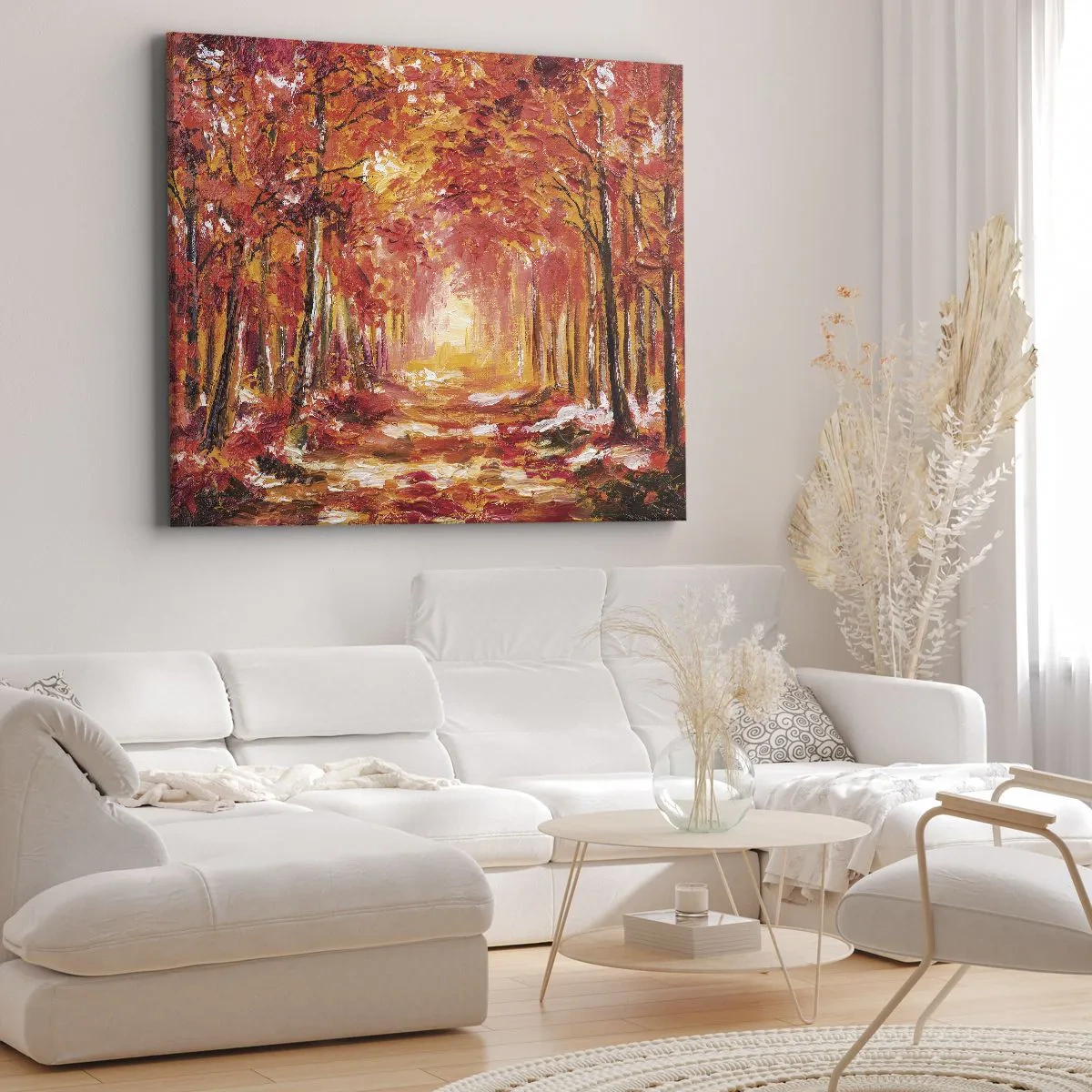 Obraz na plátně - Podzimní les v odstínech mědi a zlata - 70x50cm - Měděný les - Moderní nástěnná dekorace do obývacího pokoje a ložnice ARTTOR