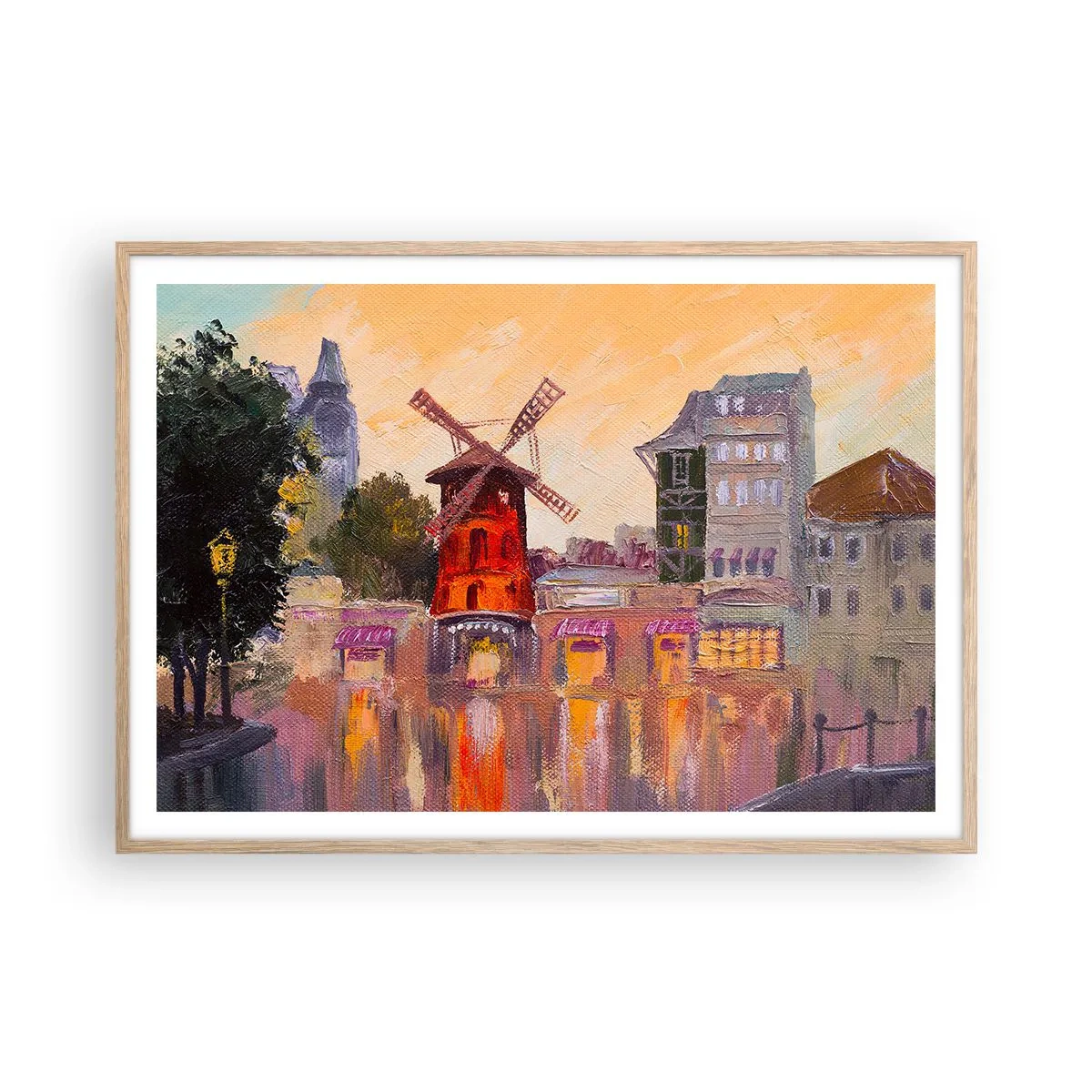 Plakát v rámu světlý dub - Pařížské ikony – Moulin Rouge - 100x70 cm