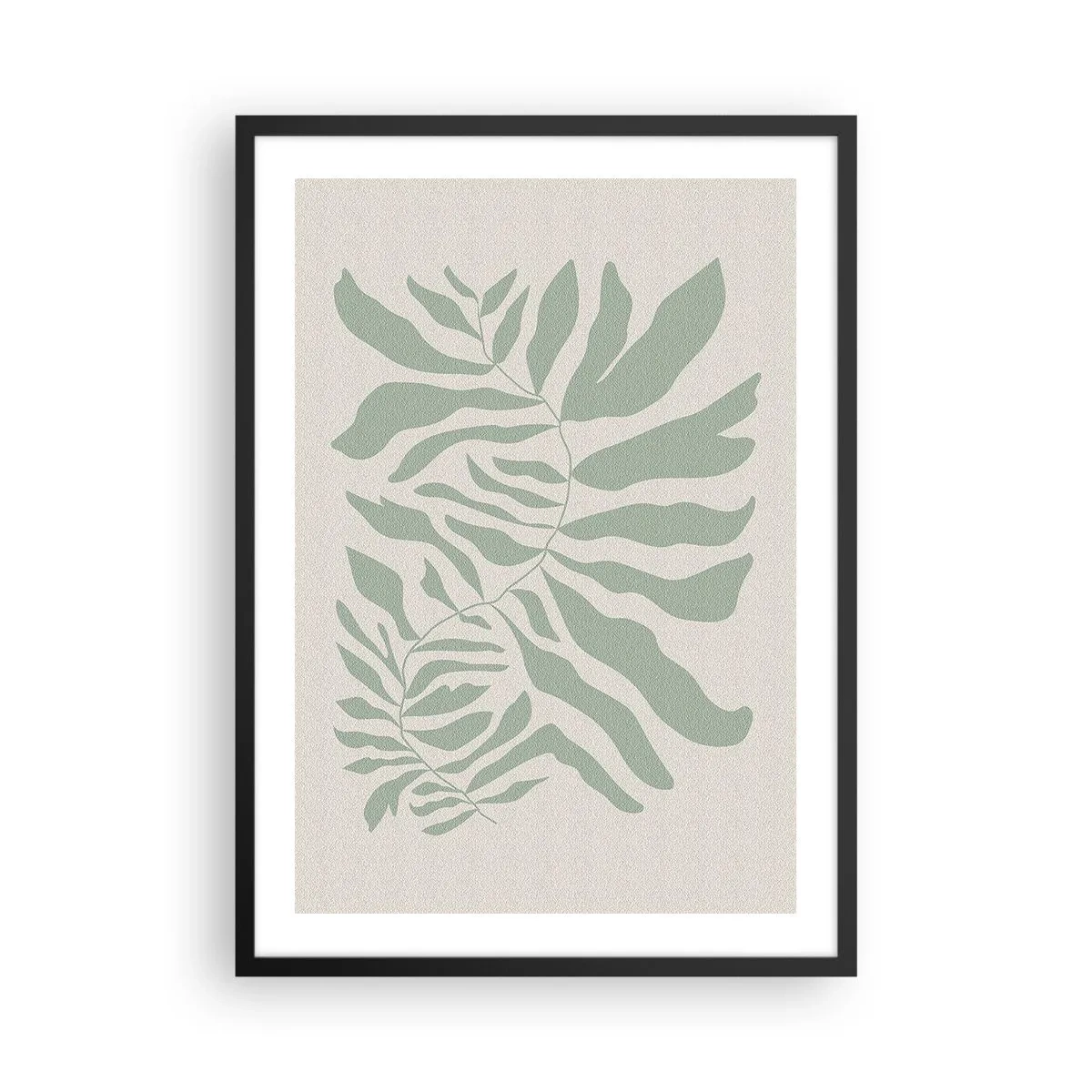 Plakát v černém rámu - Minimalistická ilustrace rostliny v odstínech zelené - 50x70cm - Smaragdová větev - Moderní nástěnná dekorace do obývacího pokoje a ložnice ARTTOR