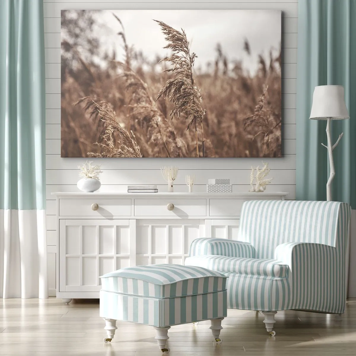 Obraz na plátně - Zlaté trávy na pozadí podzimní krajiny - 70x50cm - Na polích už je podzim - Moderní nástěnná dekorace do obývacího pokoje a ložnice ARTTOR