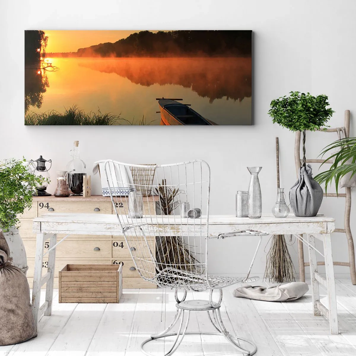 Obraz na plátně - Východ slunce u vody jako povrch zrcadla - 100x40 cm