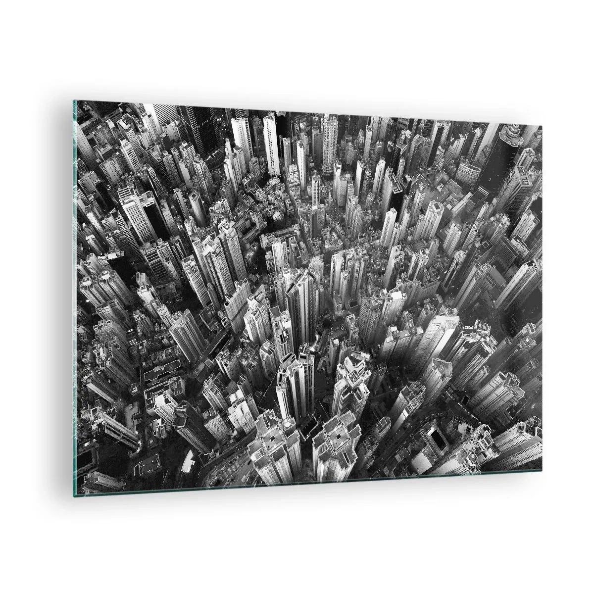 Obraz na skle - Černobílý pohled na město z ptačí perspektivy - 70x50cm - Stále výš a výš - Moderní nástěnná dekorace do obývacího pokoje a ložnice ARTTOR